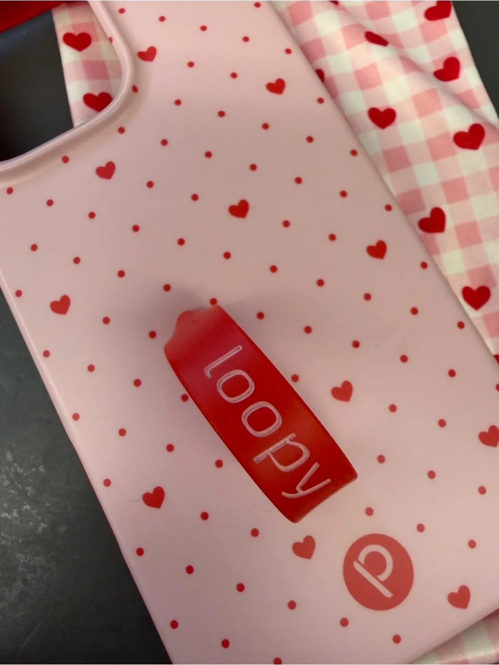 Loopy Case Case Pink Heart Phone Grip Case with Red Loop